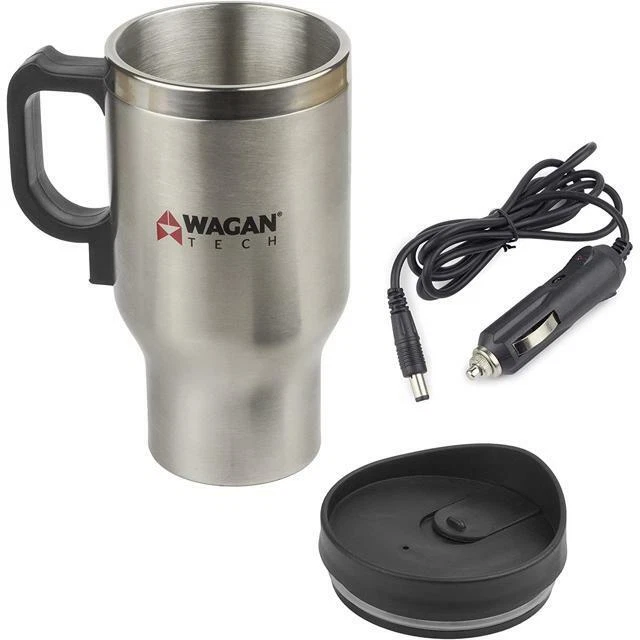 Wagan 12V Stainless Steel 16 oz Heated Travel Mug with Anti-Spill Lid EL6100