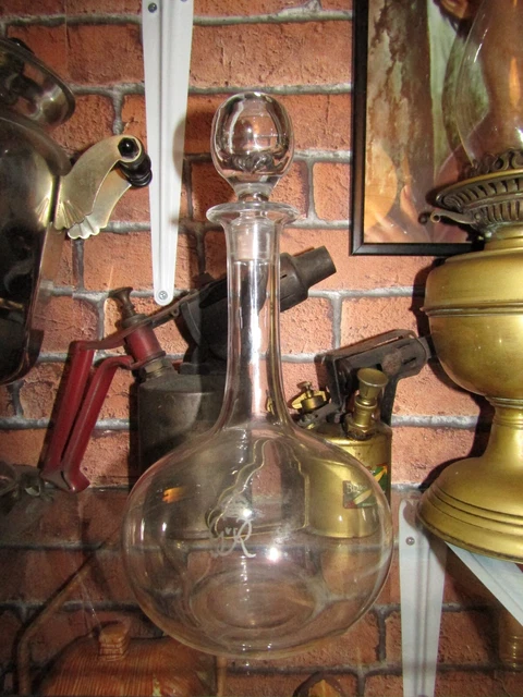 Vintage large Glass wine decanter  Etched  G VI R      (george 6th)  military?