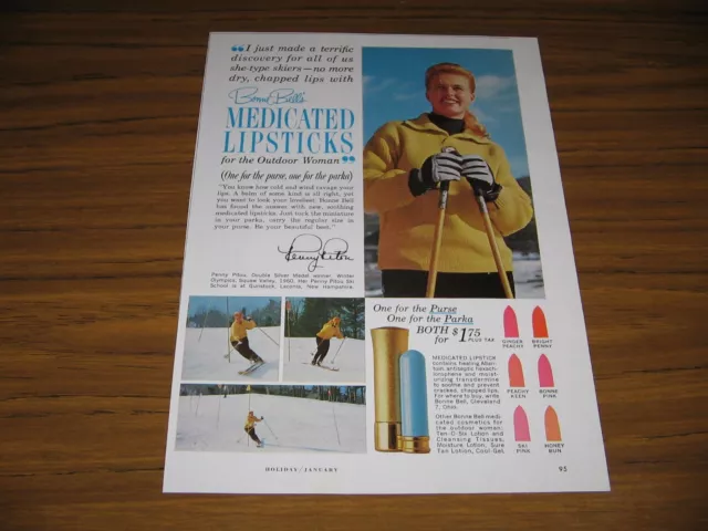 1964 Print Ad Bonne Bell Medicated Lipsticks Penny Pitou Winter Olympics