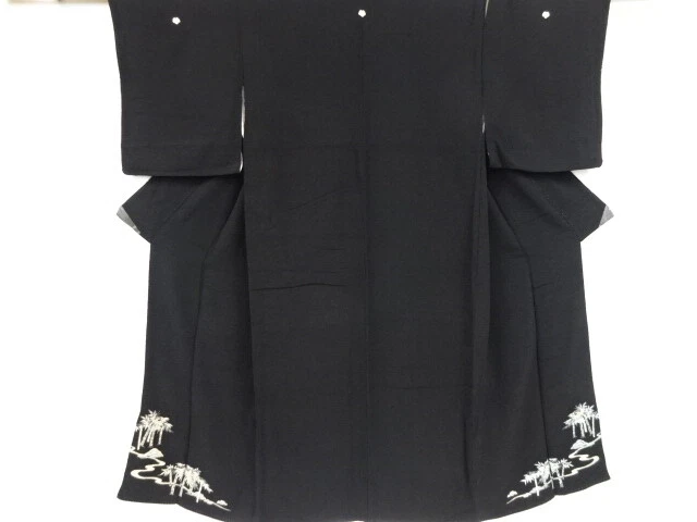 46808# Japanese Kimono / Antique Tomesode / Embroidery / Chirimen / Bamboo Grass
