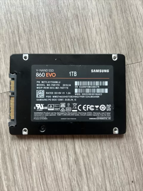 Unidad de estado sólido para computadora portátil Samsung 860 EVO Series 1 TB SSD 2.5" MZ-76E1T0