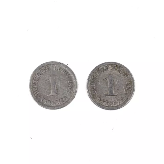 1 Pfennig Deutsches Reich 2 Münzen Set Jäger Nr. 300 1918 D Alu Vorzüglich - SS