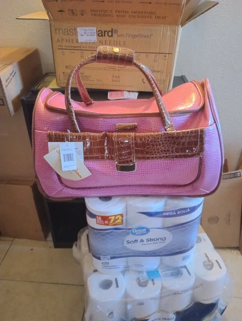 New Samantha Brown Baby Croc 2 Pc Set Underseat / Tote Wheeled With Hand Bags