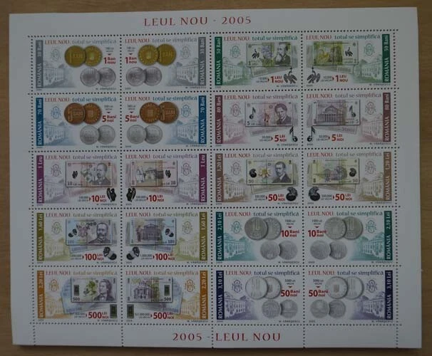 2005 Rumänien; 50 Sätze in Bögen Leu, MiNr. 5947/66, **/MNH, ME 1000,- 2