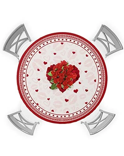 Fitted Tablecloth for Round TableRed Love Quote Valentine's Day Table Cover w...