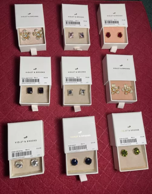 VIOLET & BROOKS 9 Pairs Mila Boxed Stud Earrings Multi Colors B Value 120$