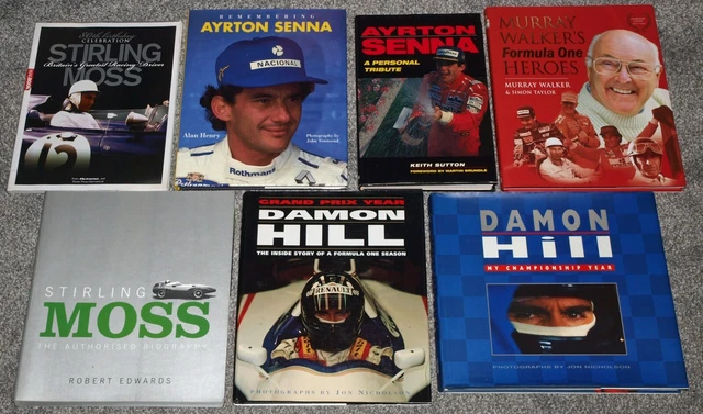 7 F1 MOTOR Racing Book Joblot Ayrton Senna Stirling Moss Damon Hill ...