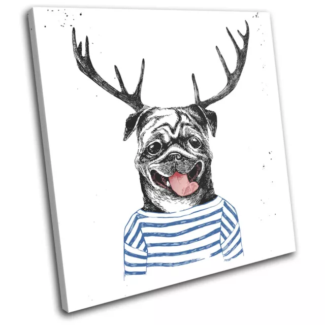 Hipster Urban Dog Pug Stag Deer Vintage SINGLE TOILE murale ART Photo Print