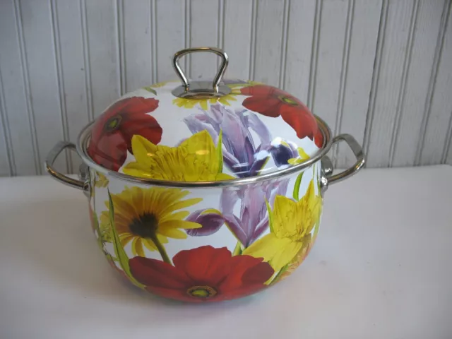 The Pioneer Woman Blooming Bouquet 12-Quart Enamel on Steel Stock Pot, Teal  NEW