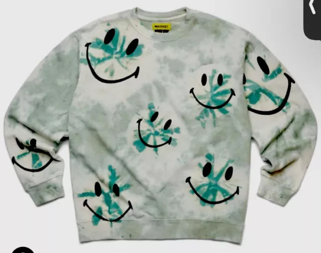 🆕Market Smiley Sweatshirt Mens 2XL Green Shibori Dye Crewneck Smiley Face