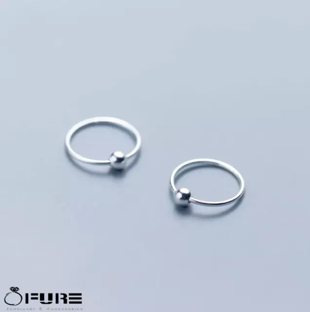 PAIR Sterling Silver Ball Tiny Hoop Cartilage Huggie Tragus Lip Nose Ear Rings