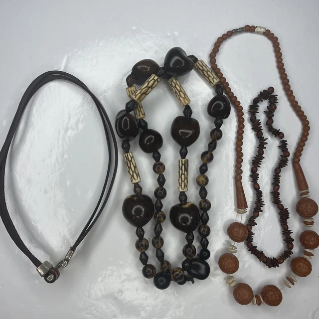 X Lot Bulk Vtg Retro Necklaces Leather U Hook Seeds Clay Resin Beaded Hippie