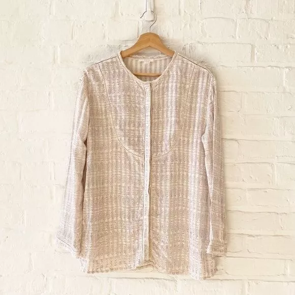 Anthropologie || Intropia Metallic Stripe Woven Button Down Top Cream 36 US 4