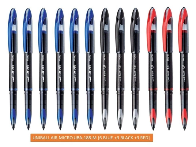 12X UNI-BALL AIR UBA188M 0.5mm Roller Ball Pen [6 BLUE+3 BLACK +3 RED ...