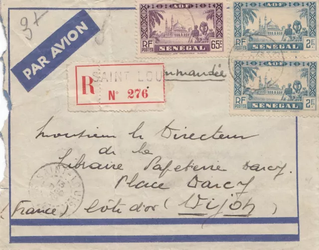 French colonies Senegal 1938 registered Saint Lou to Dijon