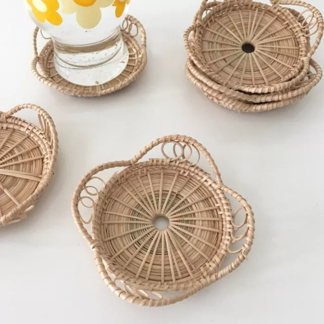 Rattan Coasters for Drinks, 2pcs Round Woven Placemat-ET