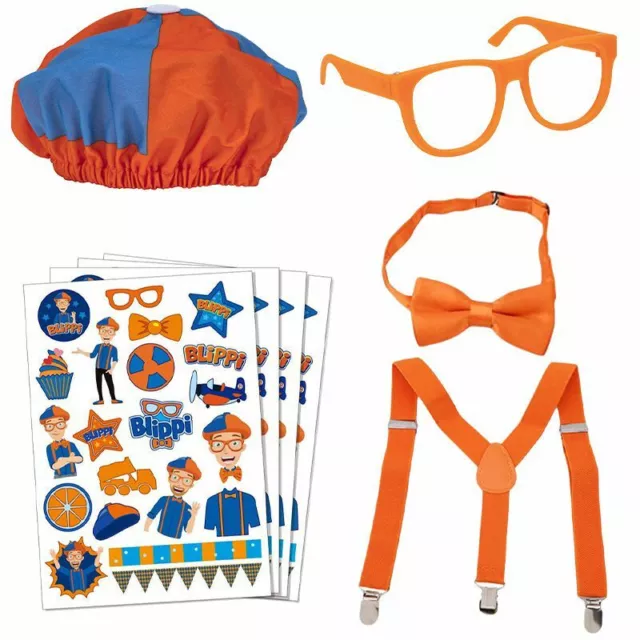 Be Like Blippi! Dress up Role play Costume Hat Glasses Suspenders Bow Tie UK New