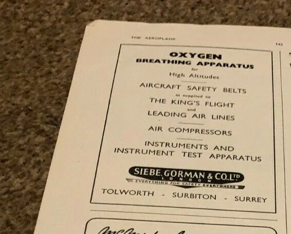 (Ac39) Advert 11X4" Siebe Gormon & Co Ltd - Oxygen Breathin Apparatus