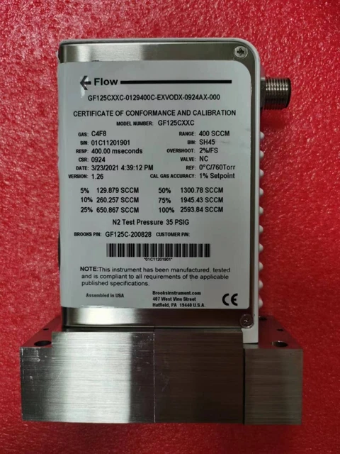 BROOKS GF125CXXC-0129400C-EXVODX-0924AX-000 Mass Flow Controller,GF125C-200828,