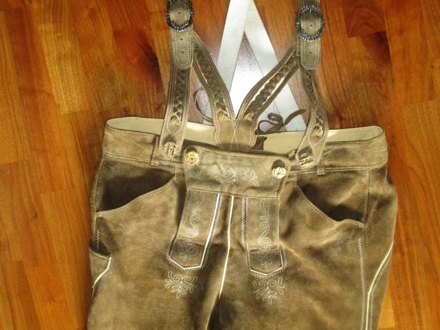 TRACHTEN Lederhose Bundlederhose mit Träger Ziernähte Gr. 56 3