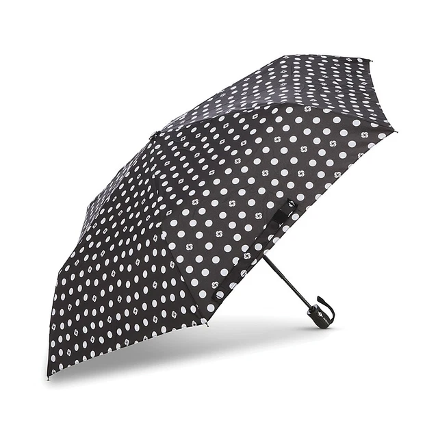 Samsonite - Compact Auto Open/Close Umbrella - Black/White Swirl Dot