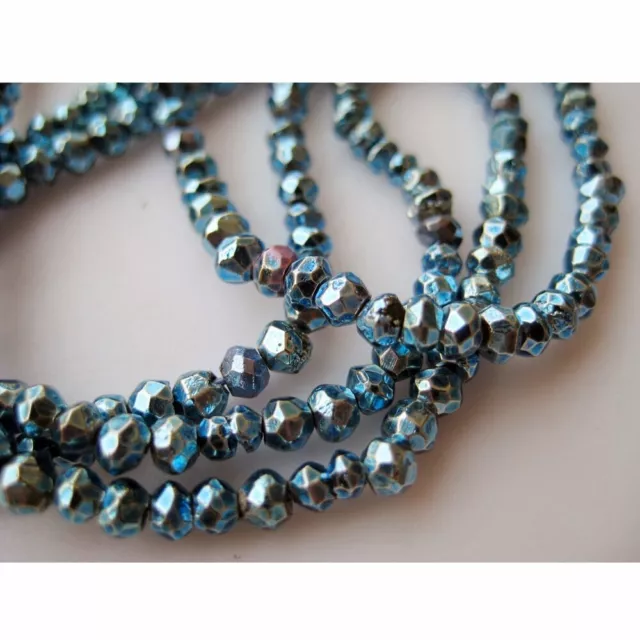 3.5mm Blue Pyrite Micro Faceted Coated Rondelle Beads, Gemstones 3