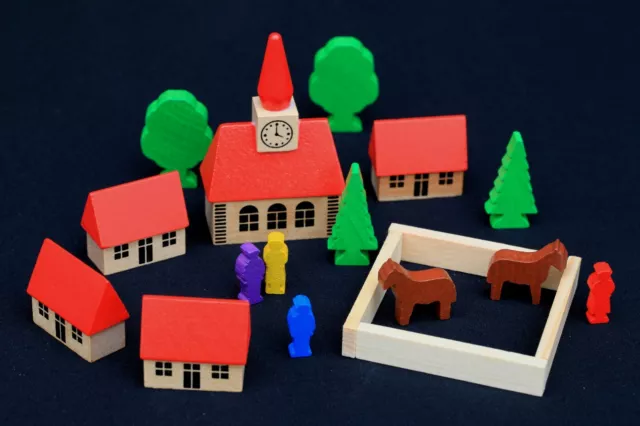Holzspielzeug Erzgebirge Seiffen Dorf mit Kirche Neu Volkskunst Spielzeug