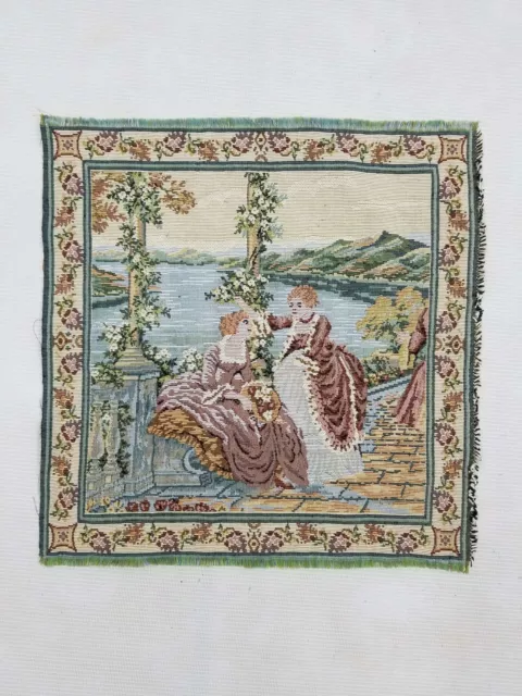 Vintage French Girls Scene Wall Hanging Tapestry 36x35cm