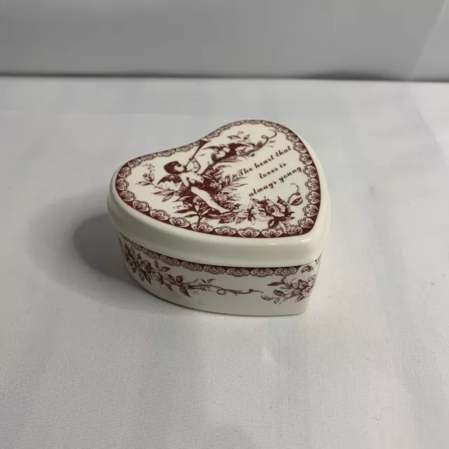 Spode England Porcelain Heart Shaped Trinket Box | Valentines Cupid