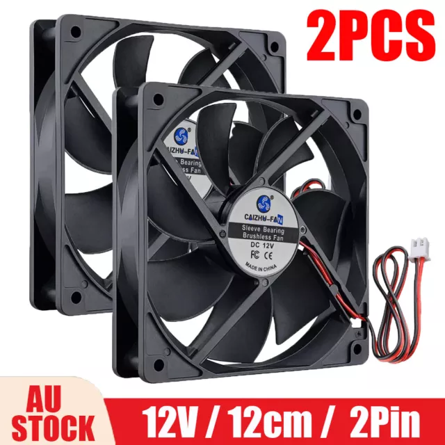2X 12V 120x120x25mm 12cm Sleeve Bearing PC Brushless Cooling Fan 2Pin 120mm