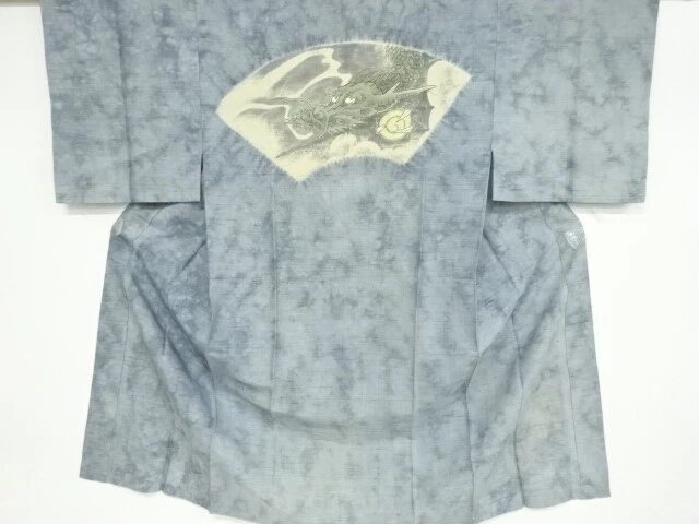 40034# Japanese Kimono / Antique Mens Juban / Fushi Tsumugi / Shibori / Dragon &