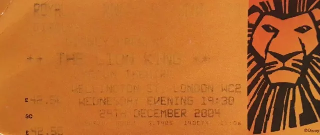 The Lion King Musical At The Lyceum Theatre In London 2004 Ticket Stub.