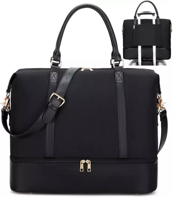 Travel Weekender Bag Womens Overnight Travel Tote with Trolley Sleeve Pu Leather