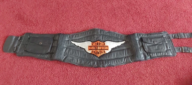 Black Leather Harley Davidson Motorcycle Biker Soft Kidney Belt 2 Pockets M 32"