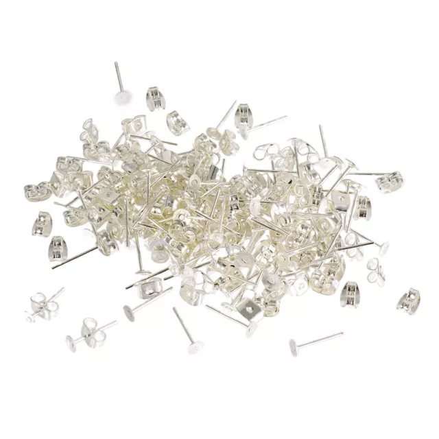 200pcs Silver Plated 4mm Flat Pad Earring Post Stud Jewelry Making Findings