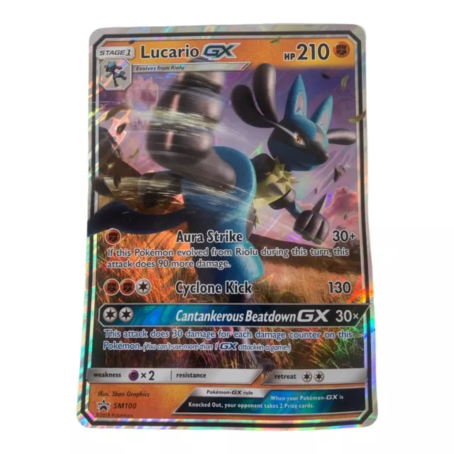 Pokemon Lucario GX SM100 glänzend Holo Jumbo große Karte. Sonne & Mond Promo schwarzer Stern