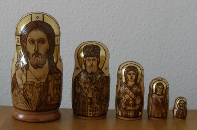 Russische Matroschka! Babuschka! Ikonen-Matrjoschka. 5 Puppen! SCHÖNES GESCHENK!