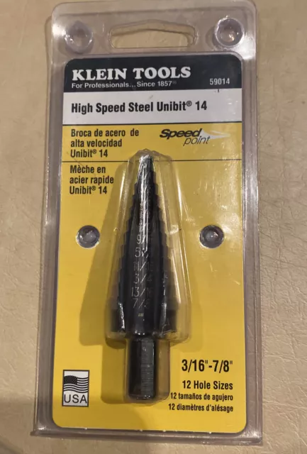 Klein Tools KTS14 (59014) 3/16 to 7/8 Step Drill Bit #14 12 hole sizes