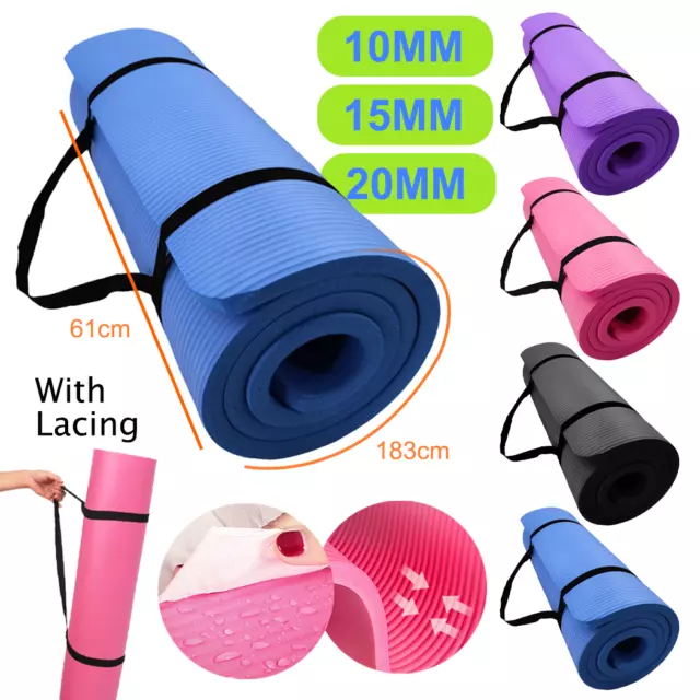 10/15/20MM Thick Yoga Mat Pad NBR Nonslip Exercise Fitness Pilate Gym Durable