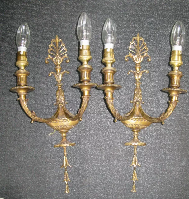 Pair Vintage Gilt Brass Sconce Wall Lights