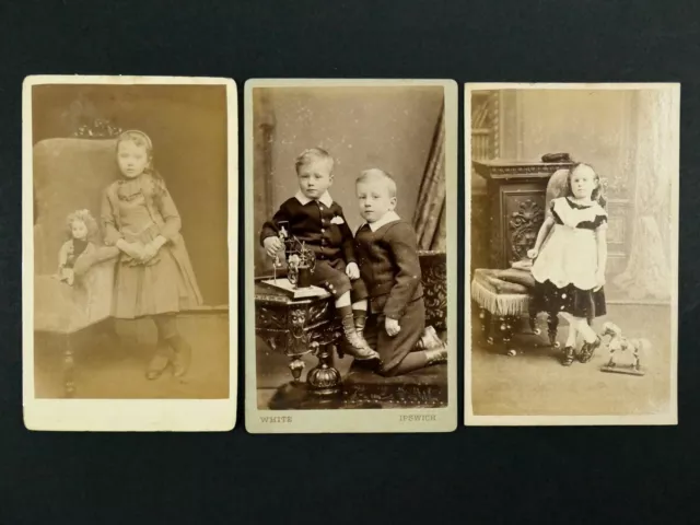 3 CDV. Children. Toys. Mechanical Toy. Doll. John White, Ipswich. Sleaford.