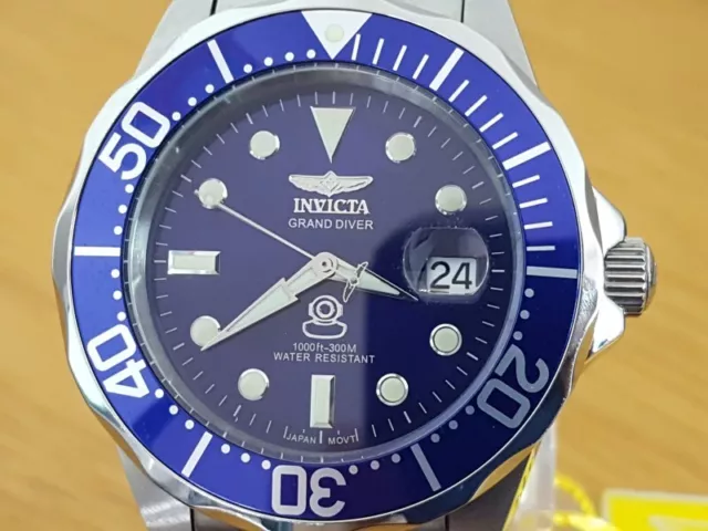 Mens XL Invicta Grand Diver Blue Automatic 300m Scuba Pro Diver Bracelet Watch