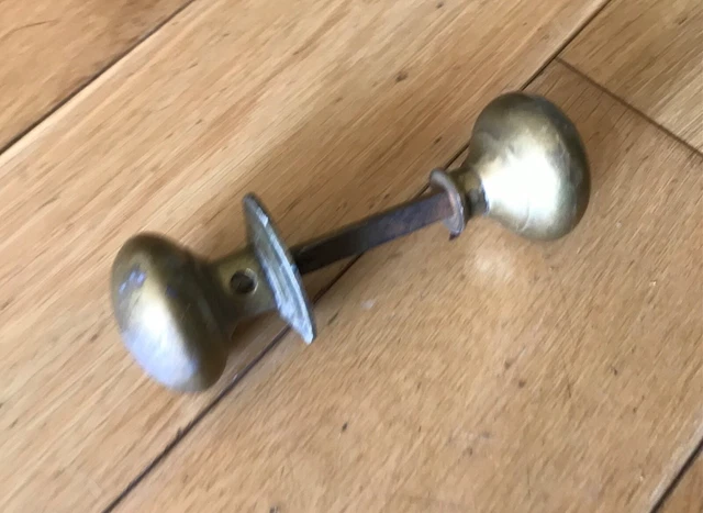 PAIR ANTIQUE CIRCULAR BRASS DOOR HANDLES KNOBS c1900’s ref1 D6
