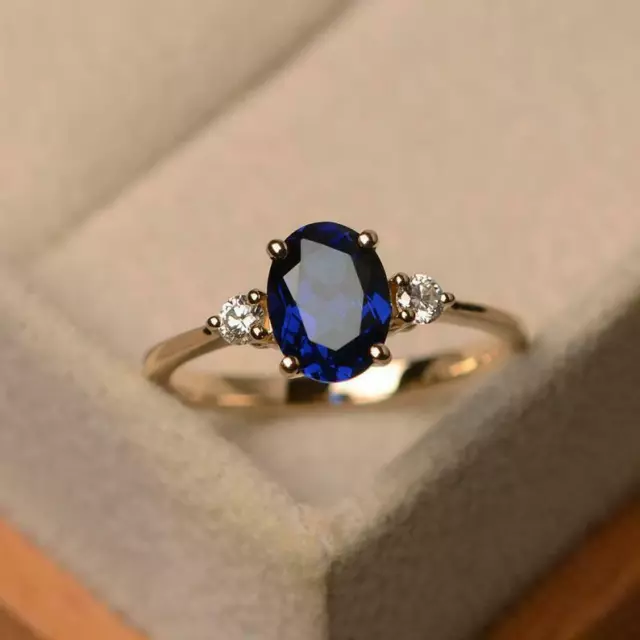 925 Sterlingsilber Vergoldet 4.25CT Blauer Saphir Verlobungsring Größe 6.5