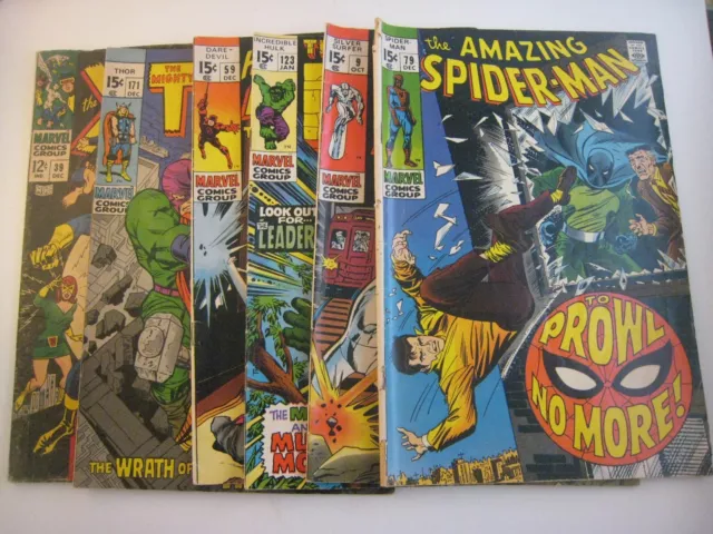 Silver Age Marvel Comic Lot Of 6, Silver Surfer, Spiderman, Hulk, Thor, X-Men+