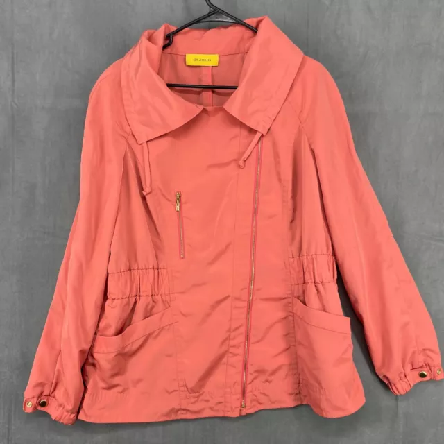 St. John Jacket Womens Medium Pink Coral Full Zip Long Sleeve Pockets Yellow Tab