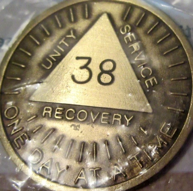 Alcohólicos Anónimos AA 38 Años Sol Bronce Medallón Ficha Chip Moneda Sobria