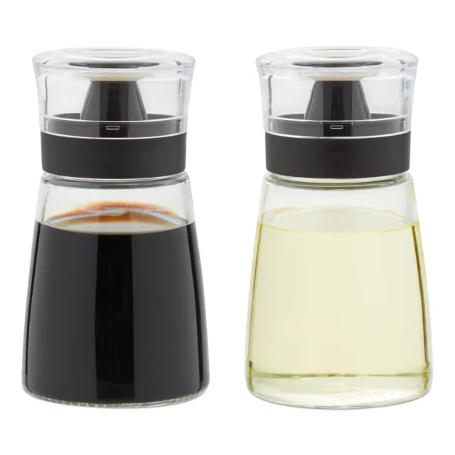 2 Piece Small Oil and Vinegar Dispensers, 5.5 oz Glass Bottles w/ No Drip Tops