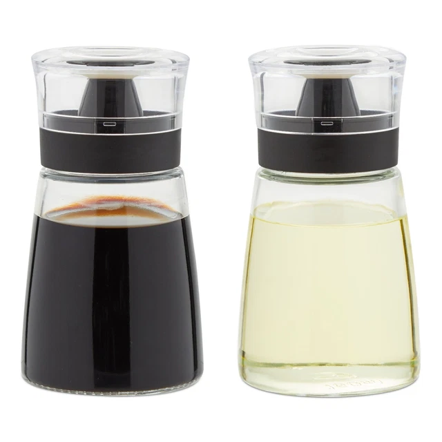 2 Piece Small Oil and Vinegar Dispensers, 5.5 oz Glass Bottles w/ No Drip Tops