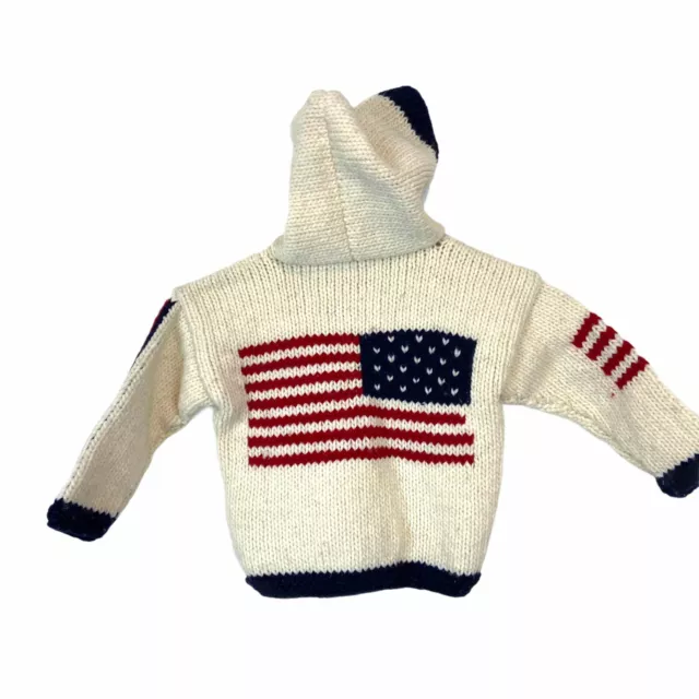 American Flag Cardigan Sweater Unisex Kids Off White Size Small Zip Up Vintage 2